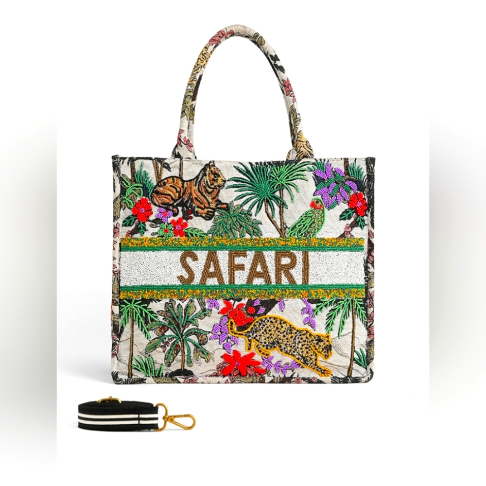 Tropical Design Beaded Tote Bag NWT